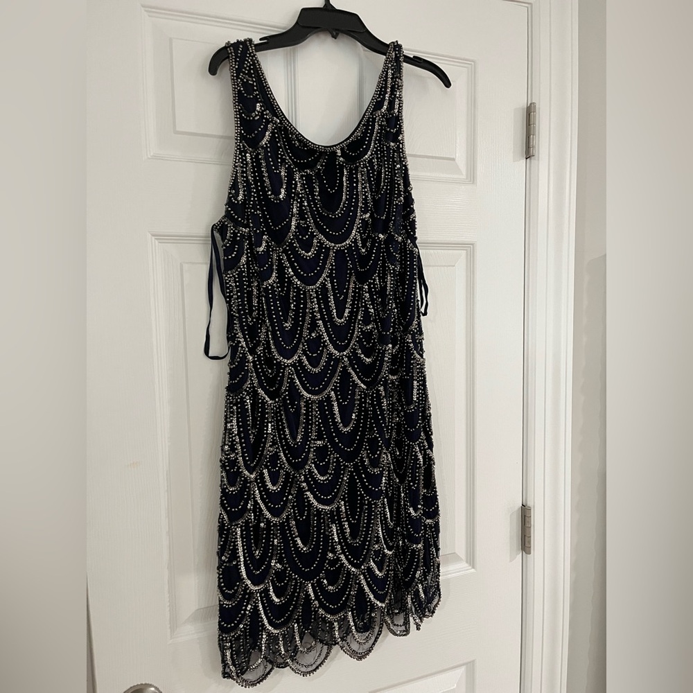 Pissaro Nights Navy and Silver Beaded Dress